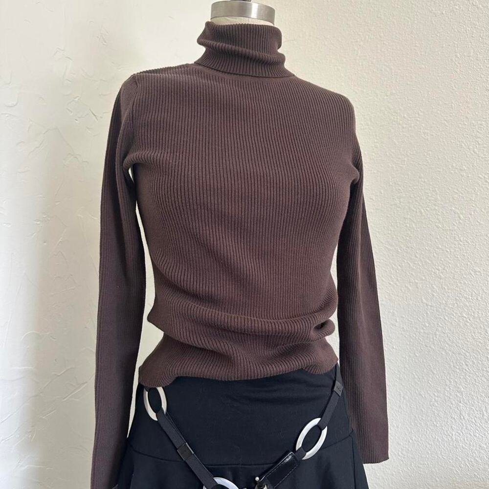 style & co women’s small petite sweater Brown ribbed knit turtleneck cotton